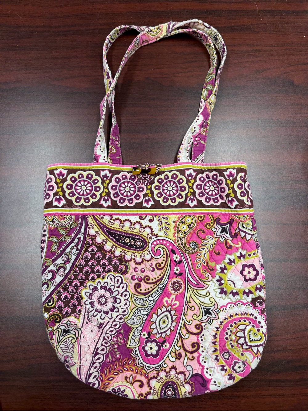 Vera Bradley Pink Paisley Quilted Shoulder Bag with Floral Trim